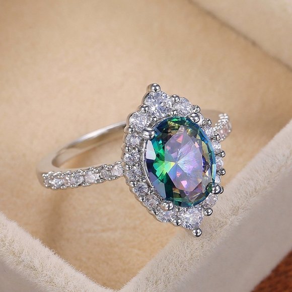 *NEW 925 Sterling Silver Mystic Topaz Halo Ring - Picture 2 of 9